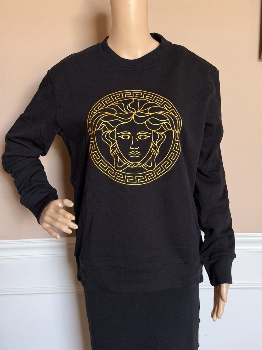 Versace Medusa Embroidered Sweatshirt Women’s Black/Gold 8 US (42) 1019482 NWT